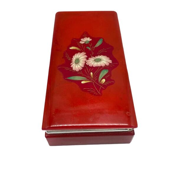Red Alabaster made in Italy, hinged box Jewelry‎ trinket box Floral - Picture 1 of 8
